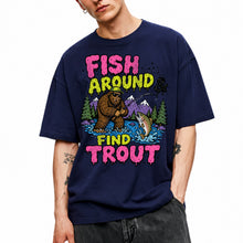 SF_COLOR=navy; SF_ITEM=adult-t-shirt; SF_ROLE=gallery; Funny Sasquatch Fishing T-Shirt Fish Around And Find Trout Humor Nature Apparel - Navy Adult T-Shirt product image