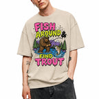 SF_COLOR=sand; SF_ITEM=adult-t-shirt; SF_ROLE=gallery; Funny Sasquatch Fishing T-Shirt Fish Around And Find Trout Humor Nature Apparel - Sand Adult T-Shirt product image