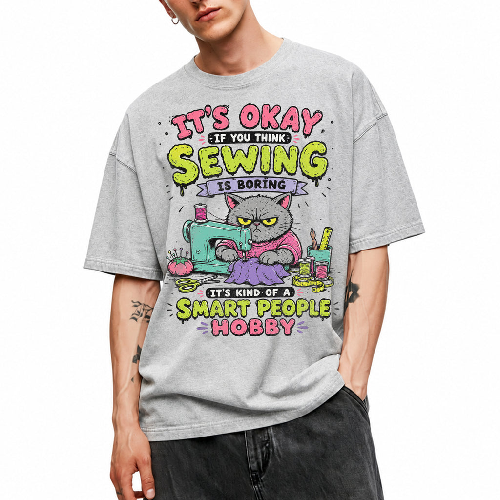 SF_COLOR=sport-grey; SF_ITEM=adult-t-shirt; SF_ROLE=gallery; Funny Sewing Cat T-Shirt Smart People Hobby Sarcastic Crafter Joke Apparel - Sport Grey Adult T-Shirt product image