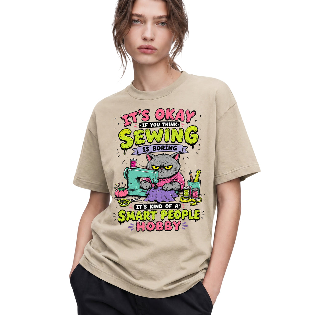 SF_COLOR=sand; SF_ITEM=adult-t-shirt; SF_ROLE=gallery; Funny Sewing Cat T-Shirt Smart People Hobby Sarcastic Crafter Joke Apparel - Sand Adult T-Shirt product image
