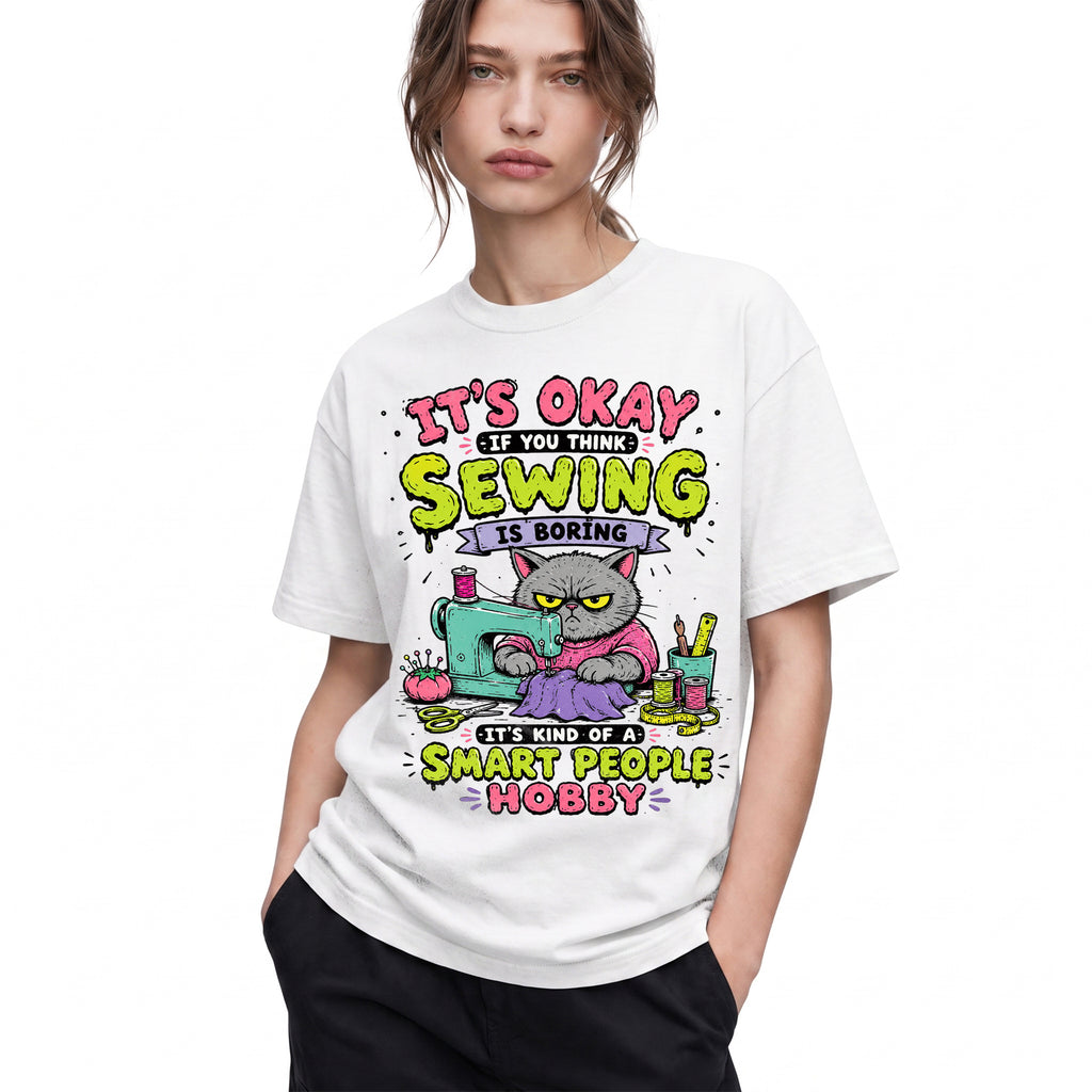 SF_COLOR=white; SF_ITEM=adult-t-shirt; SF_ROLE=gallery; Funny Sewing Cat T-Shirt Smart People Hobby Sarcastic Crafter Joke Apparel - White Adult T-Shirt product image