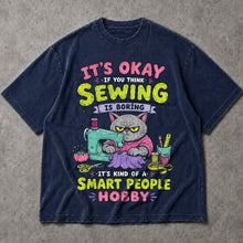 SF_COLOR=navy; SF_ITEM=adult-t-shirt; SF_ROLE=main; Funny Sewing Cat T-Shirt Smart People Hobby Sarcastic Crafter Joke Apparel - Navy Adult T-Shirt product image