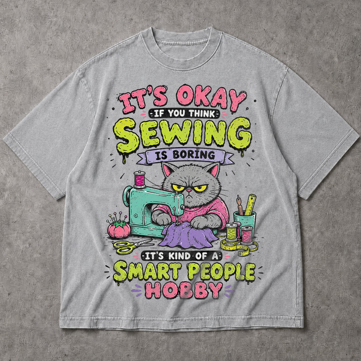 SF_COLOR=sport-grey; SF_ITEM=adult-t-shirt; SF_ROLE=main; Funny Sewing Cat T-Shirt Smart People Hobby Sarcastic Crafter Joke Apparel - Sport Grey Adult T-Shirt product image