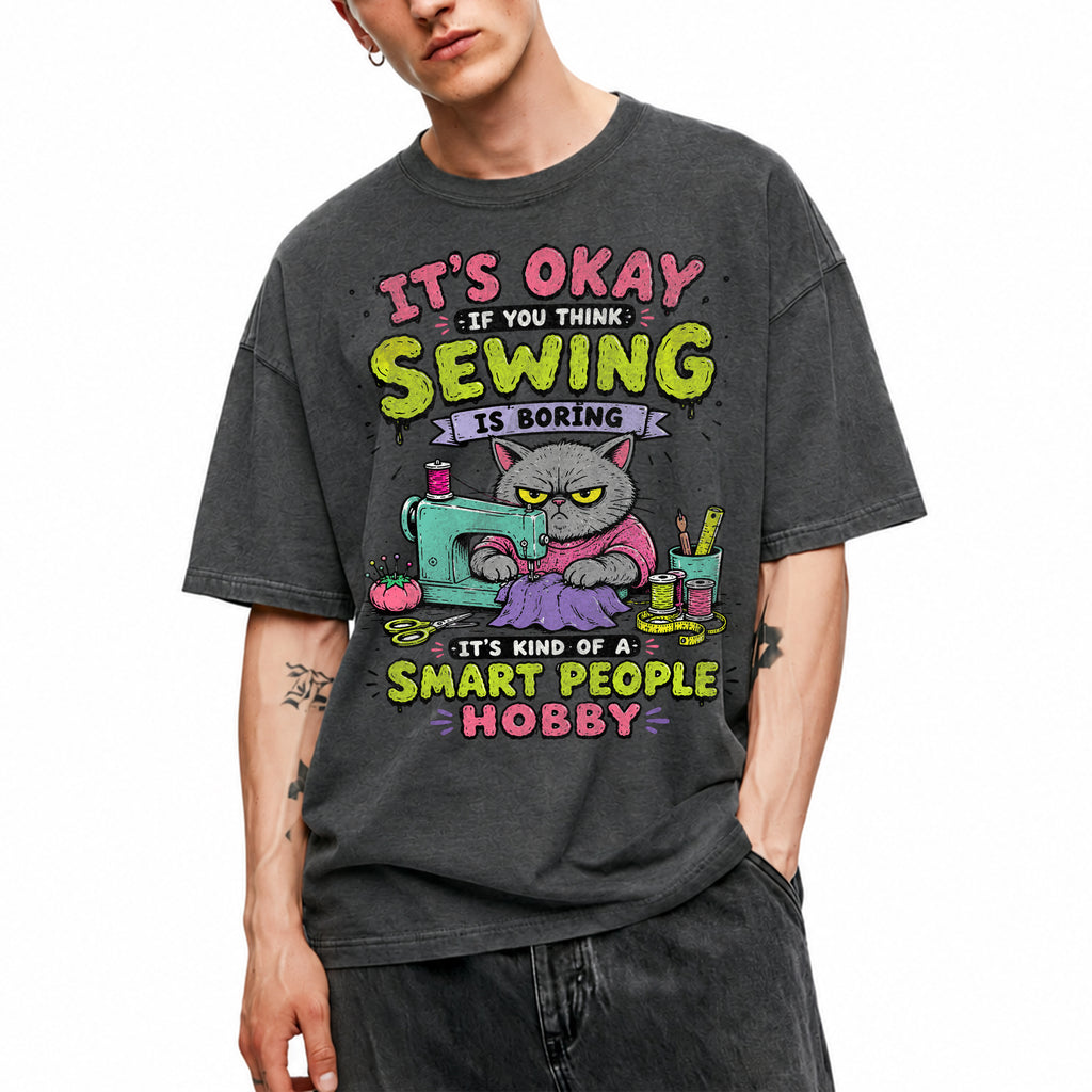 SF_COLOR=dark-heather; SF_ITEM=adult-t-shirt; SF_ROLE=gallery; Funny Sewing Cat T-Shirt Smart People Hobby Sarcastic Crafter Joke Apparel - Dark Heather Adult T-Shirt product image