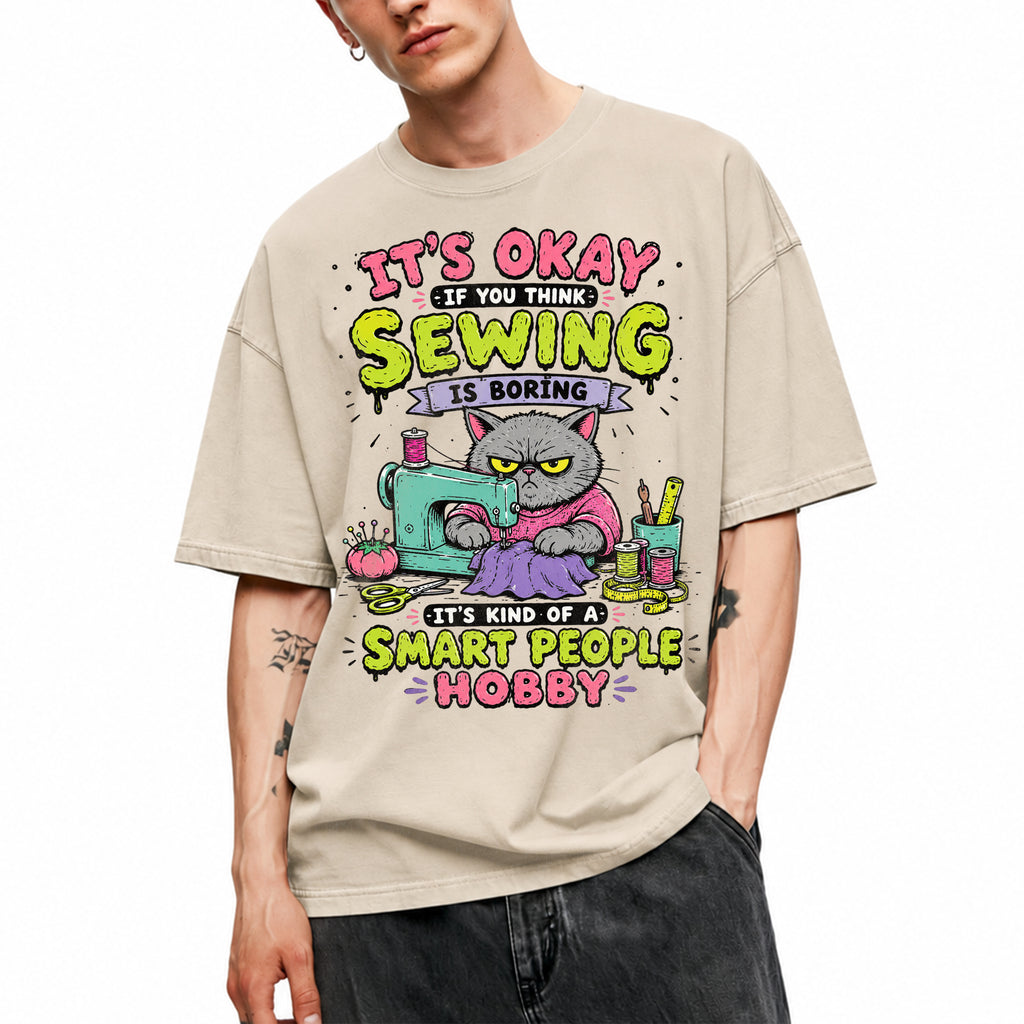 SF_COLOR=sand; SF_ITEM=adult-t-shirt; SF_ROLE=gallery; Funny Sewing Cat T-Shirt Smart People Hobby Sarcastic Crafter Joke Apparel - Sand Adult T-Shirt product image