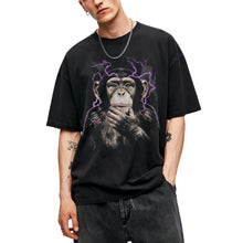 SF_COLOR=black; SF_ITEM=adult-t-shirt; SF_ROLE=main; Funny Thinking Chimpanzee Lightning Aura T‑Shirt – Vintage Monkey Meme Tee - Black Adult T-Shirt product image