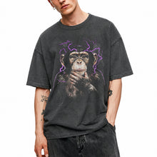 SF_COLOR=dark-heather; SF_ITEM=adult-t-shirt; SF_ROLE=main; Funny Thinking Chimpanzee Lightning Aura T‑Shirt – Vintage Monkey Meme Tee - Dark Heather Adult T-Shirt product image