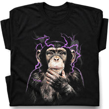 SF_COLOR=black; SF_ITEM=adult-t-shirt; SF_ROLE=gallery; Funny Thinking Chimpanzee Lightning Aura T‑Shirt – Vintage Monkey Meme Tee - Black Adult T-Shirt product image