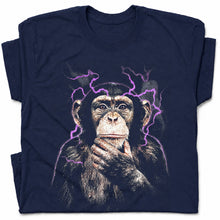 SF_COLOR=navy; SF_ITEM=adult-t-shirt; SF_ROLE=gallery; Funny Thinking Chimpanzee Lightning Aura T‑Shirt – Vintage Monkey Meme Tee - Navy Adult T-Shirt product image
