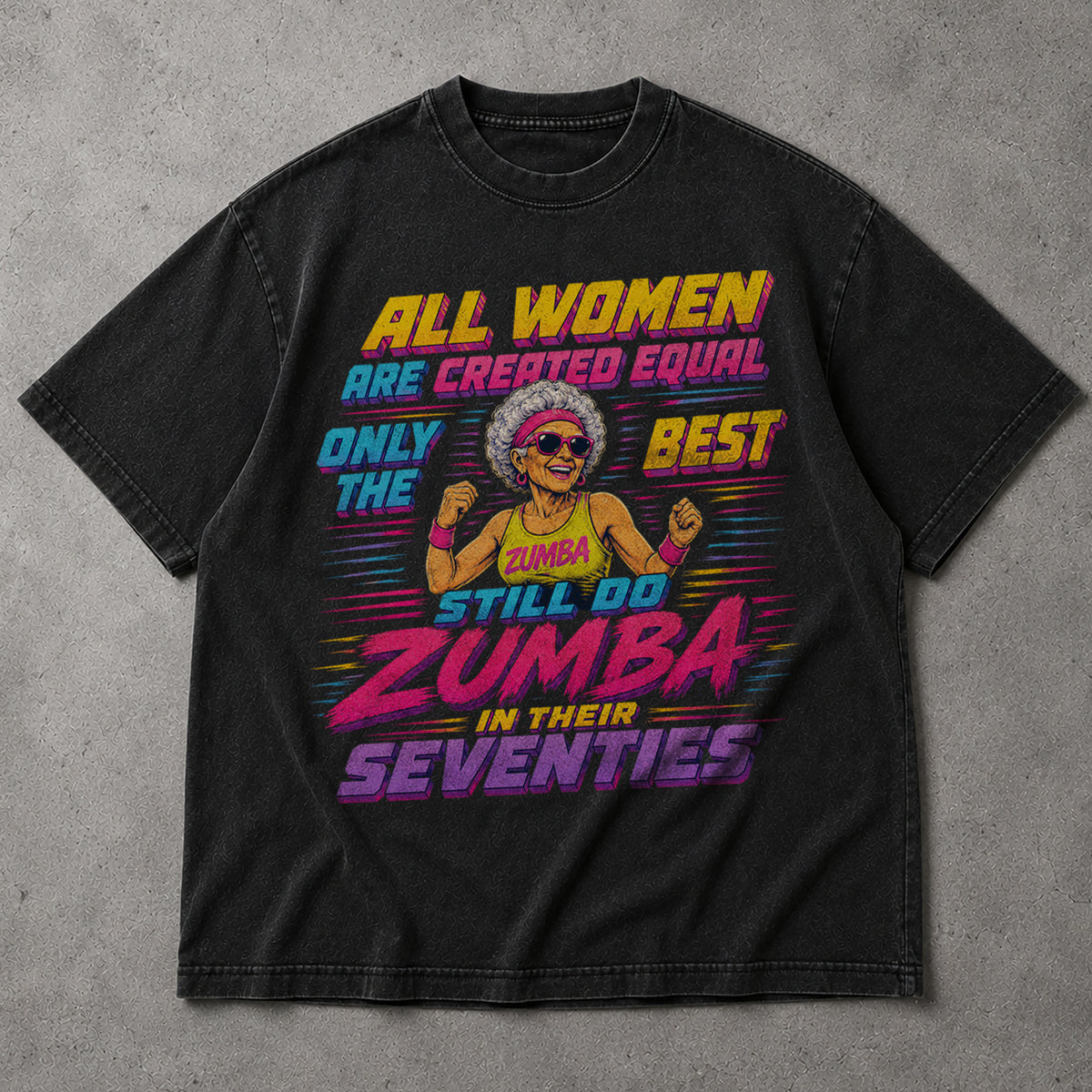 SF_COLOR=black; SF_ITEM=adult-t-shirt; SF_ROLE=main; Funny Zumba In Seventies T-Shirt Retro Outrun Exercise Dance Hobby Apparel - Black Adult T-Shirt product image