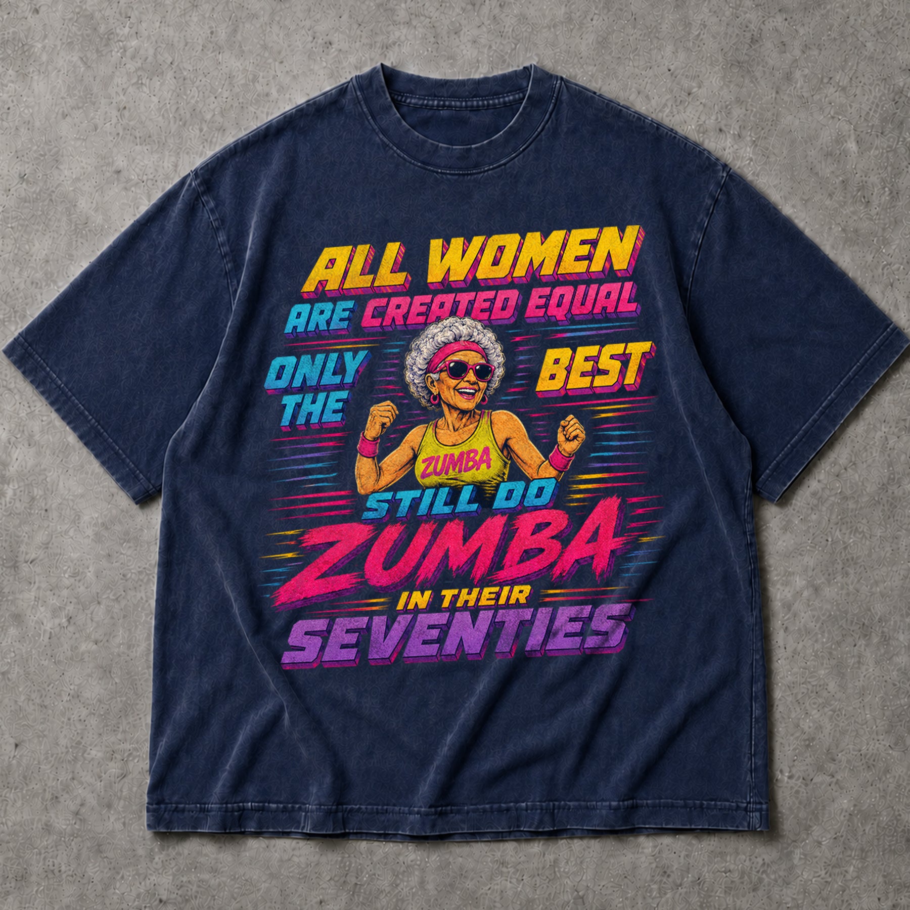 SF_COLOR=navy; SF_ITEM=adult-t-shirt; SF_ROLE=main; Funny Zumba In Seventies T-Shirt Retro Outrun Exercise Dance Hobby Apparel - Navy Adult T-Shirt product image