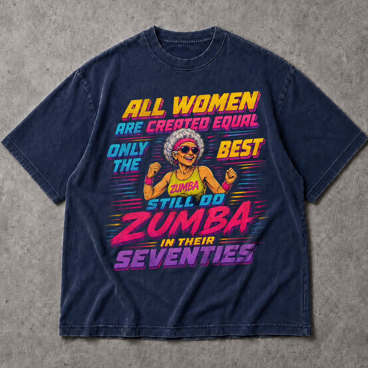 SF_COLOR=navy; SF_ITEM=adult-t-shirt; SF_ROLE=main; Funny Zumba In Seventies T-Shirt Retro Outrun Exercise Dance Hobby Apparel - Navy Adult T-Shirt product image