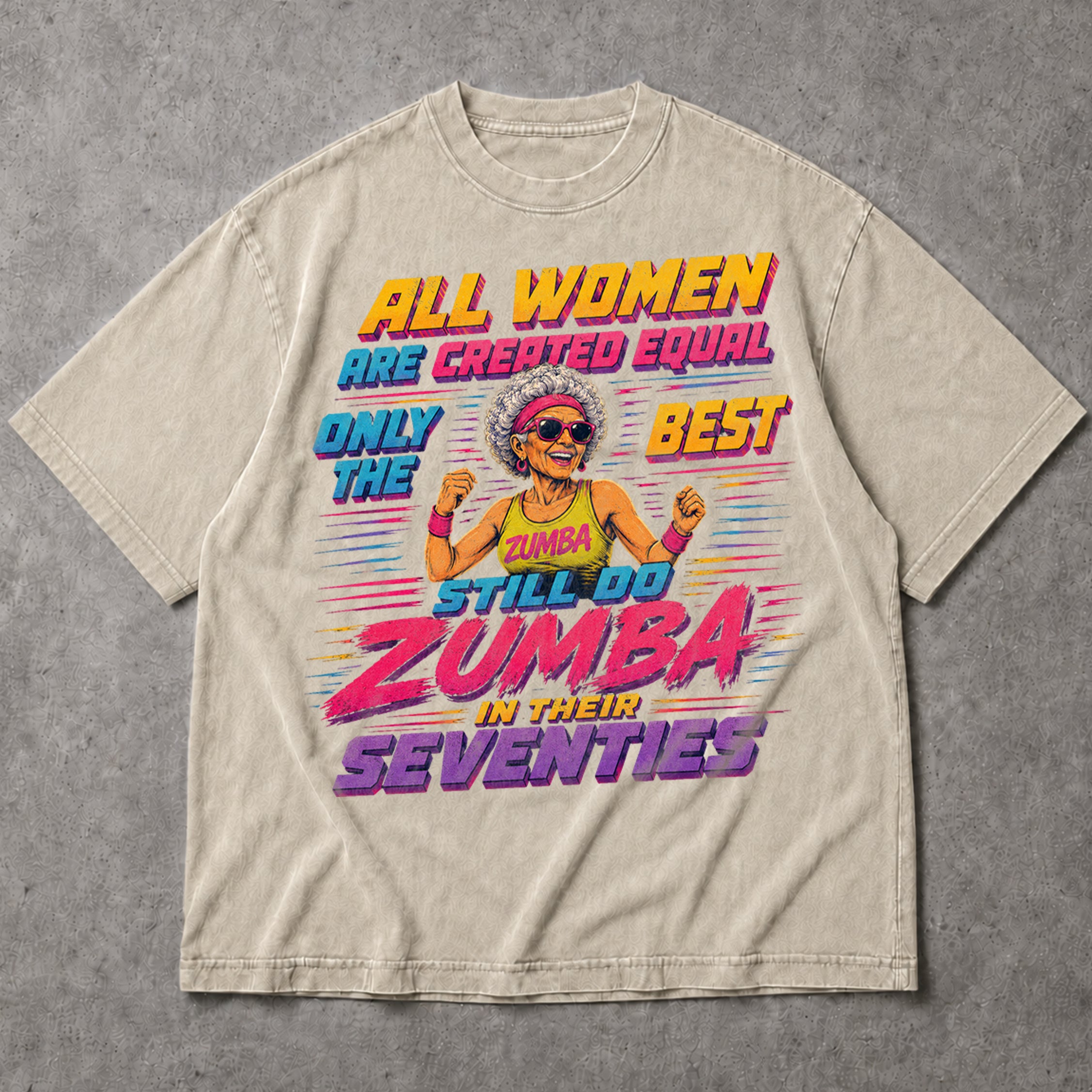 SF_COLOR=sand; SF_ITEM=adult-t-shirt; SF_ROLE=main; Funny Zumba In Seventies T-Shirt Retro Outrun Exercise Dance Hobby Apparel - Sand Adult T-Shirt product image