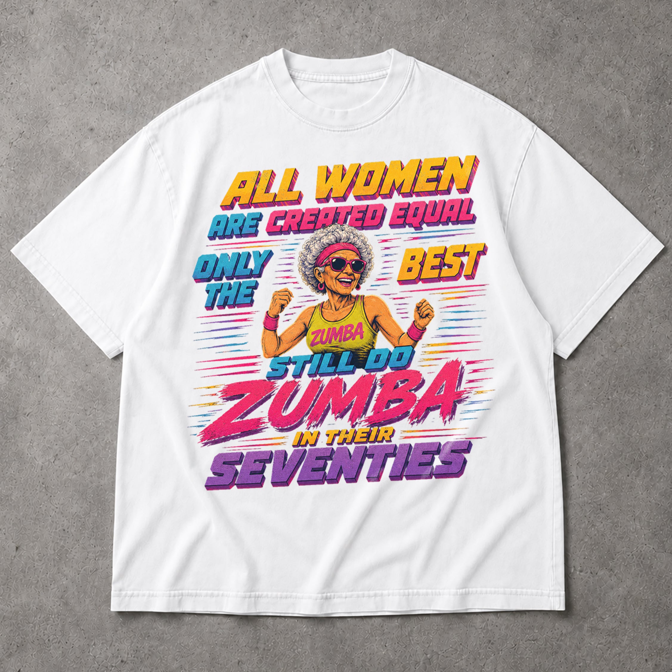 SF_COLOR=white; SF_ITEM=adult-t-shirt; SF_ROLE=main; Funny Zumba In Seventies T-Shirt Retro Outrun Exercise Dance Hobby Apparel - White Adult T-Shirt product image