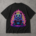 SF_COLOR=black; SF_ITEM=adult-t-shirt; SF_ROLE=main; Gamer Panda T-Shirt Neon Fire Headphones Video Game Controller Kawaii Anime Tee - Black Adult T-Shirt product image