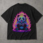 SF_COLOR=black; SF_ITEM=adult-t-shirt; SF_ROLE=main; Gamer Panda T-Shirt Neon Fire Headphones Video Game Controller Kawaii Anime Tee - Black Adult T-Shirt product image