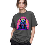 SF_COLOR=dark-heather; SF_ITEM=adult-t-shirt; SF_ROLE=gallery; Gamer Panda T-Shirt Neon Fire Headphones Video Game Controller Kawaii Anime Tee - Dark Heather Adult T-Shirt product image