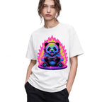 SF_COLOR=white; SF_ITEM=adult-t-shirt; SF_ROLE=gallery; Gamer Panda T-Shirt Neon Fire Headphones Video Game Controller Kawaii Anime Tee - White Adult T-Shirt product image