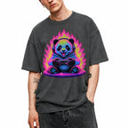 SF_COLOR=dark-heather; SF_ITEM=adult-t-shirt; SF_ROLE=gallery; Gamer Panda T-Shirt Neon Fire Headphones Video Game Controller Kawaii Anime Tee - Dark Heather Adult T-Shirt product image