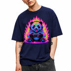 SF_COLOR=navy; SF_ITEM=adult-t-shirt; SF_ROLE=gallery; Gamer Panda T-Shirt Neon Fire Headphones Video Game Controller Kawaii Anime Tee - Navy Adult T-Shirt product image