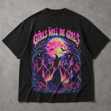 SF_COLOR=black; SF_ITEM=adult-t-shirt; SF_ROLE=main; Girls Will Be Girls Witches Coven T-Shirt Neon Dancing Forest Halloween Tee - Black Adult T-Shirt product image