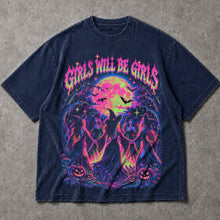 SF_COLOR=navy; SF_ITEM=adult-t-shirt; SF_ROLE=main; Girls Will Be Girls Witches Coven T-Shirt Neon Dancing Forest Halloween Tee - Navy Adult T-Shirt product image