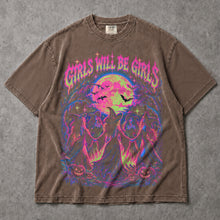 SF_COLOR=sport-grey|espresso; SF_ITEM=adult-t-shirt; SF_ROLE=main; Girls Will Be Girls Witches Coven T-Shirt Neon Dancing Forest Halloween Tee - Sport Grey, Espresso Adult T-Shirt product image