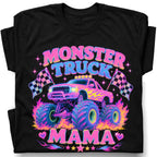 SF_COLOR=black; SF_ITEM=adult-t-shirt; SF_ROLE=gallery; Glitter Monster Truck Mama Racing Flame T-Shirt Funny Mother Retro Tee - Black Adult T-Shirt product image