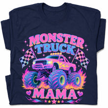 SF_COLOR=navy; SF_ITEM=adult-t-shirt; SF_ROLE=gallery; Glitter Monster Truck Mama Racing Flame T-Shirt Funny Mother Retro Tee - Navy Adult T-Shirt product image