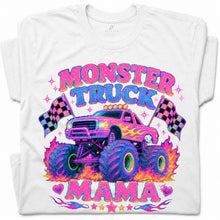 SF_COLOR=white; SF_ITEM=adult-t-shirt; SF_ROLE=gallery; Glitter Monster Truck Mama Racing Flame T-Shirt Funny Mother Retro Tee - White Adult T-Shirt product image