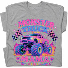 SF_COLOR=sport-grey; SF_ITEM=adult-t-shirt; SF_ROLE=gallery; Glitter Monster Truck Mama Racing Flame T-Shirt Funny Mother Retro Tee - Sport Grey Adult T-Shirt product image