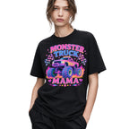 SF_COLOR=black; SF_ITEM=adult-t-shirt; SF_ROLE=gallery; Glitter Monster Truck Mama Racing Flame T-Shirt Funny Mother Retro Tee - Black Adult T-Shirt product image