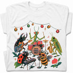 SF_COLOR=white; SF_ITEM=adult-t-shirt; SF_ROLE=gallery; Good Vibes Only Insect Band T-Shirt Cute Bugs Playing Music Retro Kawaii Tee - White Adult T-Shirt product image