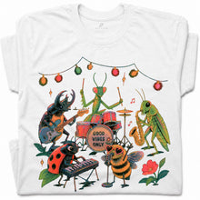 SF_COLOR=white; SF_ITEM=adult-t-shirt; SF_ROLE=gallery; Good Vibes Only Insect Band T-Shirt Cute Bugs Playing Music Retro Kawaii Tee - White Adult T-Shirt product image