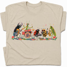 SF_COLOR=sand; SF_ITEM=adult-t-shirt; SF_ROLE=gallery; Good Vibes Only Bug Band Insects Music T-Shirt Retro Playing Instrut Tee - Sand Adult T-Shirt product image