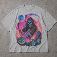 SF_COLOR=sport-grey; SF_ITEM=adult-t-shirt; SF_ROLE=main; Grim Reaper Halloween T-Shirt Neon Skeleton Scythe Pumpkin Horror Tee - Sport Grey Adult T-Shirt product image