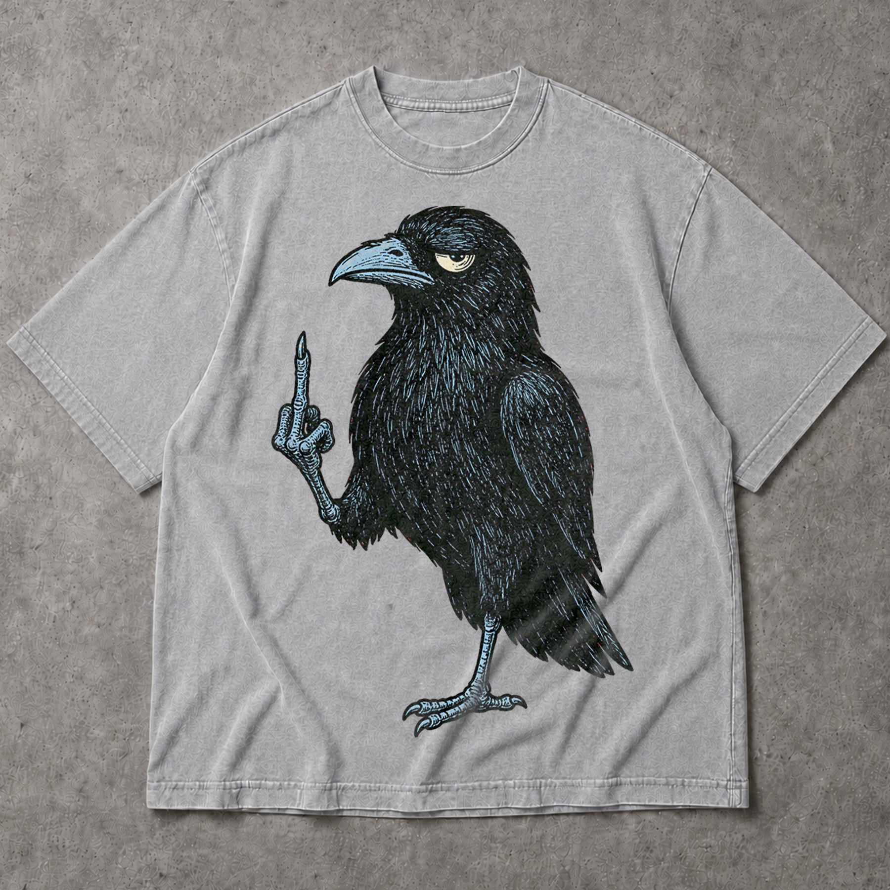 SF_COLOR=sport-grey; SF_ITEM=adult-t-shirt; SF_ROLE=main; Grumpy Raven Flipping The Bird T-Shirt Funny Sarcastic Crow Middle Finger Tee - Sport Grey Adult T-Shirt product image