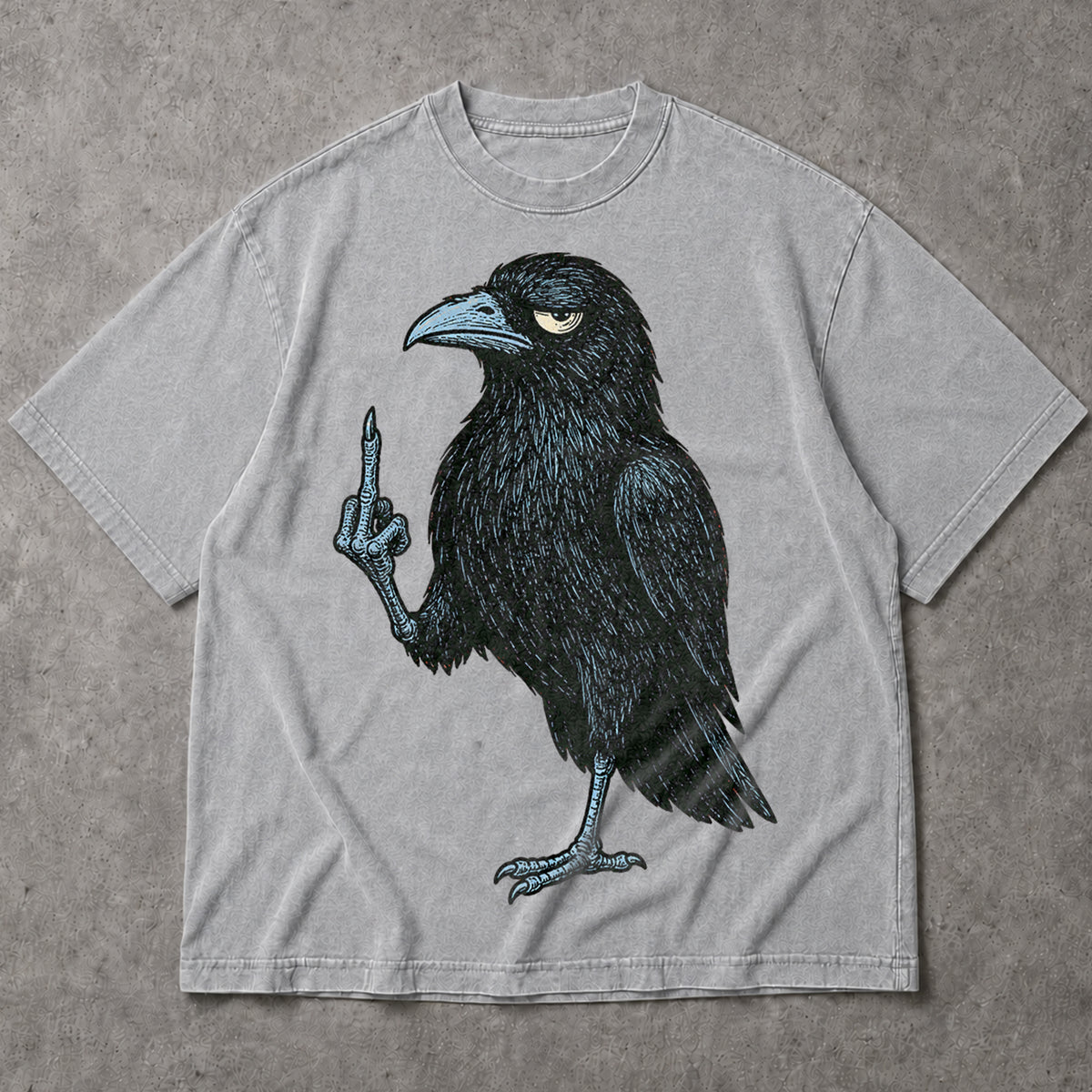 SF_COLOR=sport-grey; SF_ITEM=adult-t-shirt; SF_ROLE=main; Grumpy Raven Flipping The Bird T-Shirt Funny Sarcastic Crow Middle Finger Tee - Sport Grey Adult T-Shirt product image