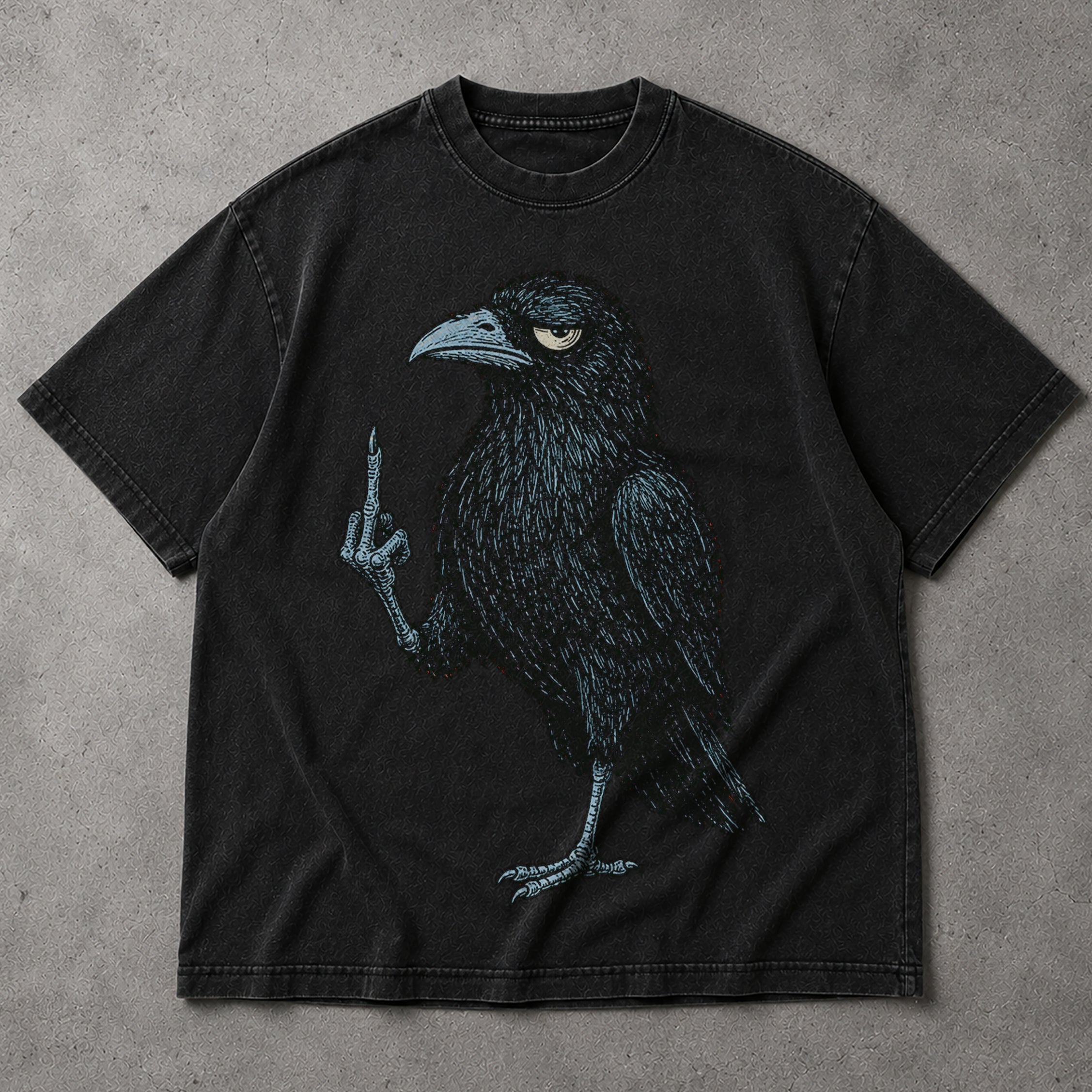 SF_COLOR=black; SF_ITEM=adult-t-shirt; SF_ROLE=main; Grumpy Raven Flipping The Bird T-Shirt Funny Sarcastic Crow Middle Finger Tee - Black Adult T-Shirt product image