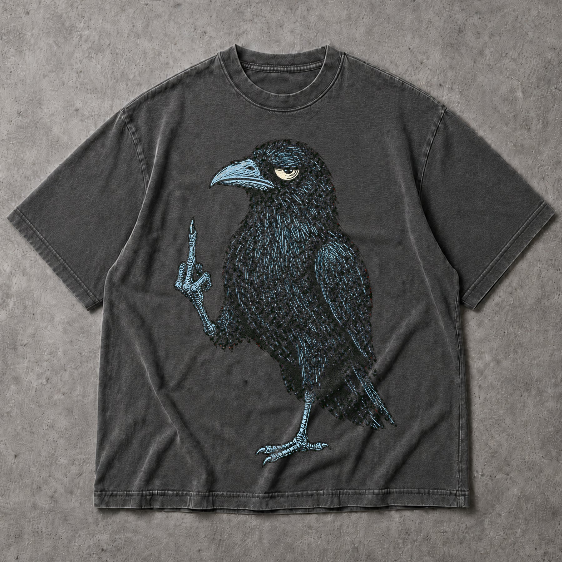 SF_COLOR=dark-heather; SF_ITEM=adult-t-shirt; SF_ROLE=main; Grumpy Raven Flipping The Bird T-Shirt Funny Sarcastic Crow Middle Finger Tee - Dark Heather Adult T-Shirt product image