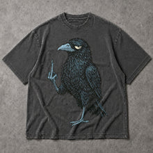 SF_COLOR=dark-heather; SF_ITEM=adult-t-shirt; SF_ROLE=main; Grumpy Raven Flipping The Bird T-Shirt Funny Sarcastic Crow Middle Finger Tee - Dark Heather Adult T-Shirt product image