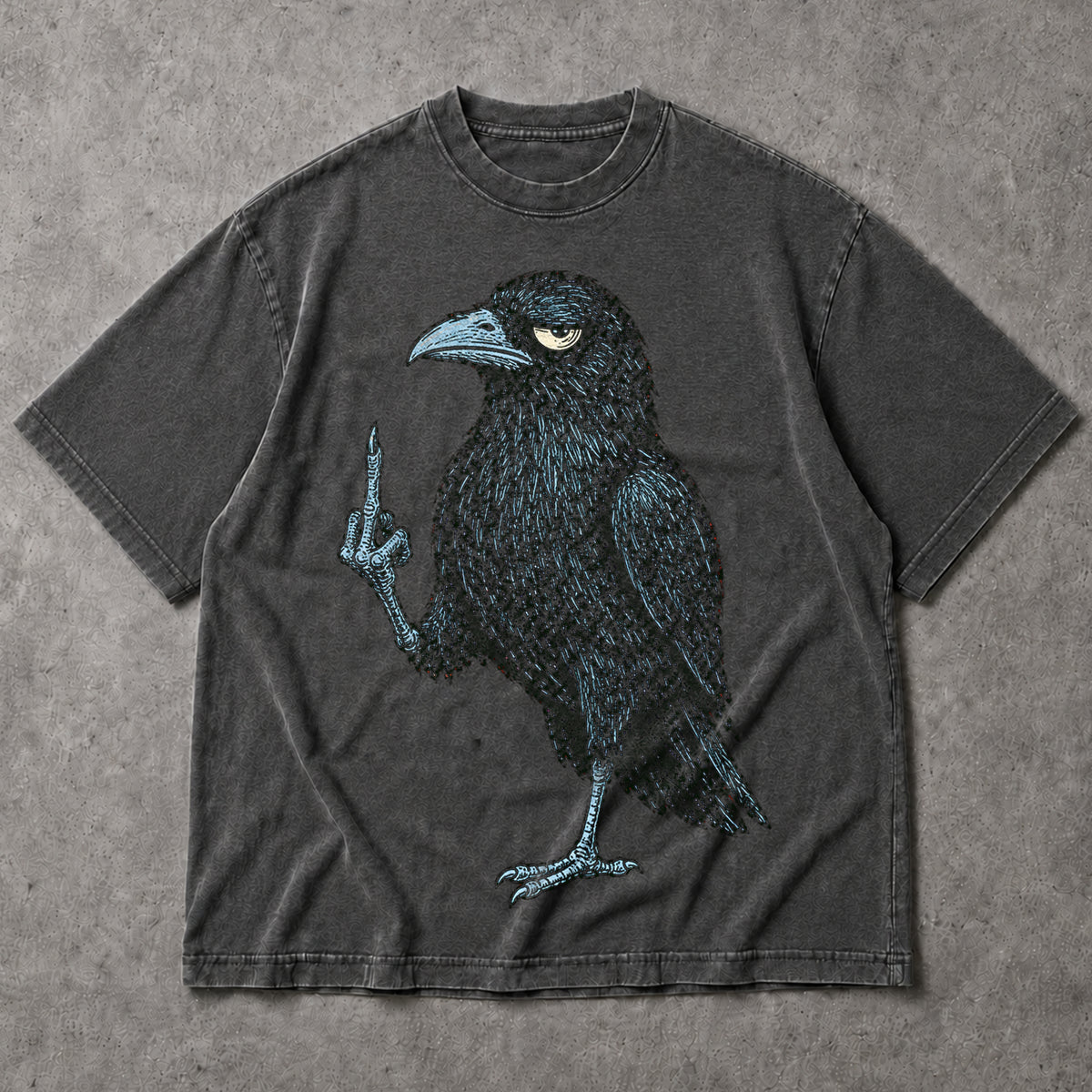 SF_COLOR=dark-heather; SF_ITEM=adult-t-shirt; SF_ROLE=main; Grumpy Raven Flipping The Bird T-Shirt Funny Sarcastic Crow Middle Finger Tee - Dark Heather Adult T-Shirt product image