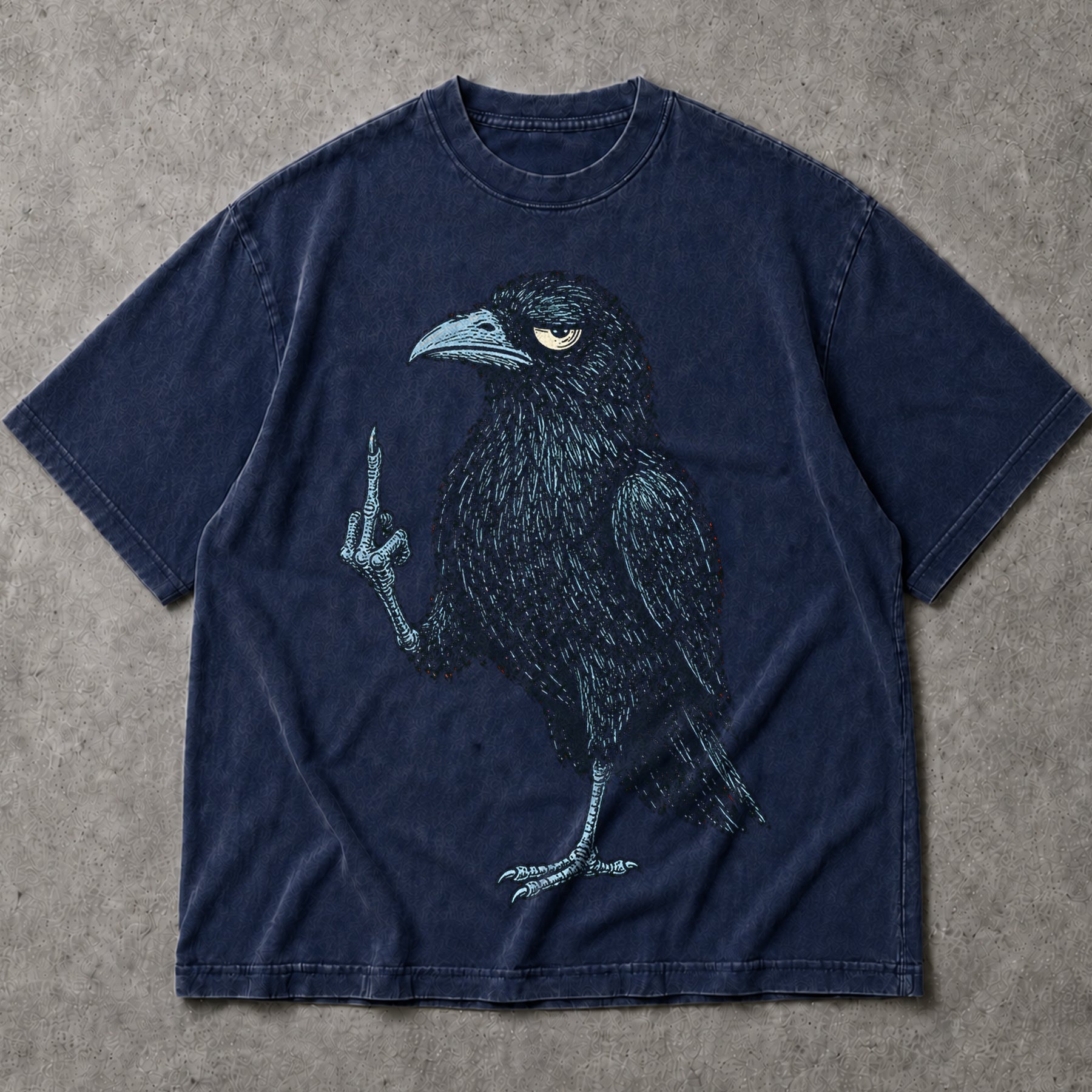 SF_COLOR=navy; SF_ITEM=adult-t-shirt; SF_ROLE=main; Grumpy Raven Flipping The Bird T-Shirt Funny Sarcastic Crow Middle Finger Tee - Navy Adult T-Shirt product image