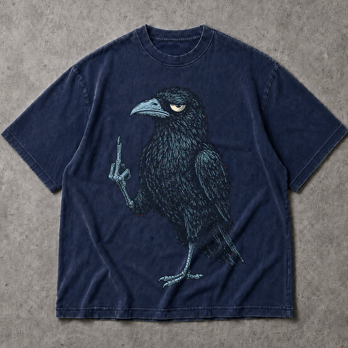 SF_COLOR=navy; SF_ITEM=adult-t-shirt; SF_ROLE=main; Grumpy Raven Flipping The Bird T-Shirt Funny Sarcastic Crow Middle Finger Tee - Navy Adult T-Shirt product image