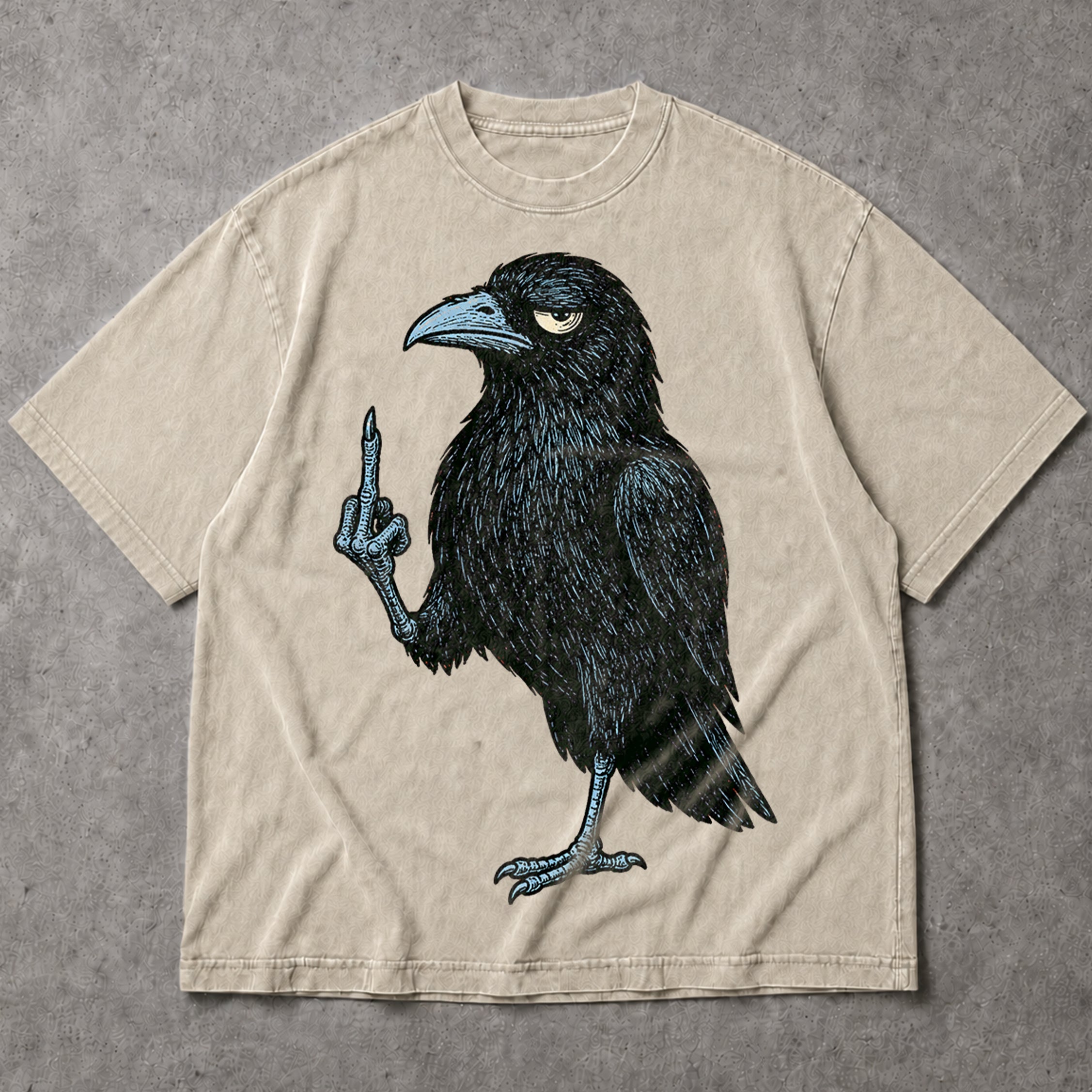 SF_COLOR=sand; SF_ITEM=adult-t-shirt; SF_ROLE=main; Grumpy Raven Flipping The Bird T-Shirt Funny Sarcastic Crow Middle Finger Tee - Sand Adult T-Shirt product image