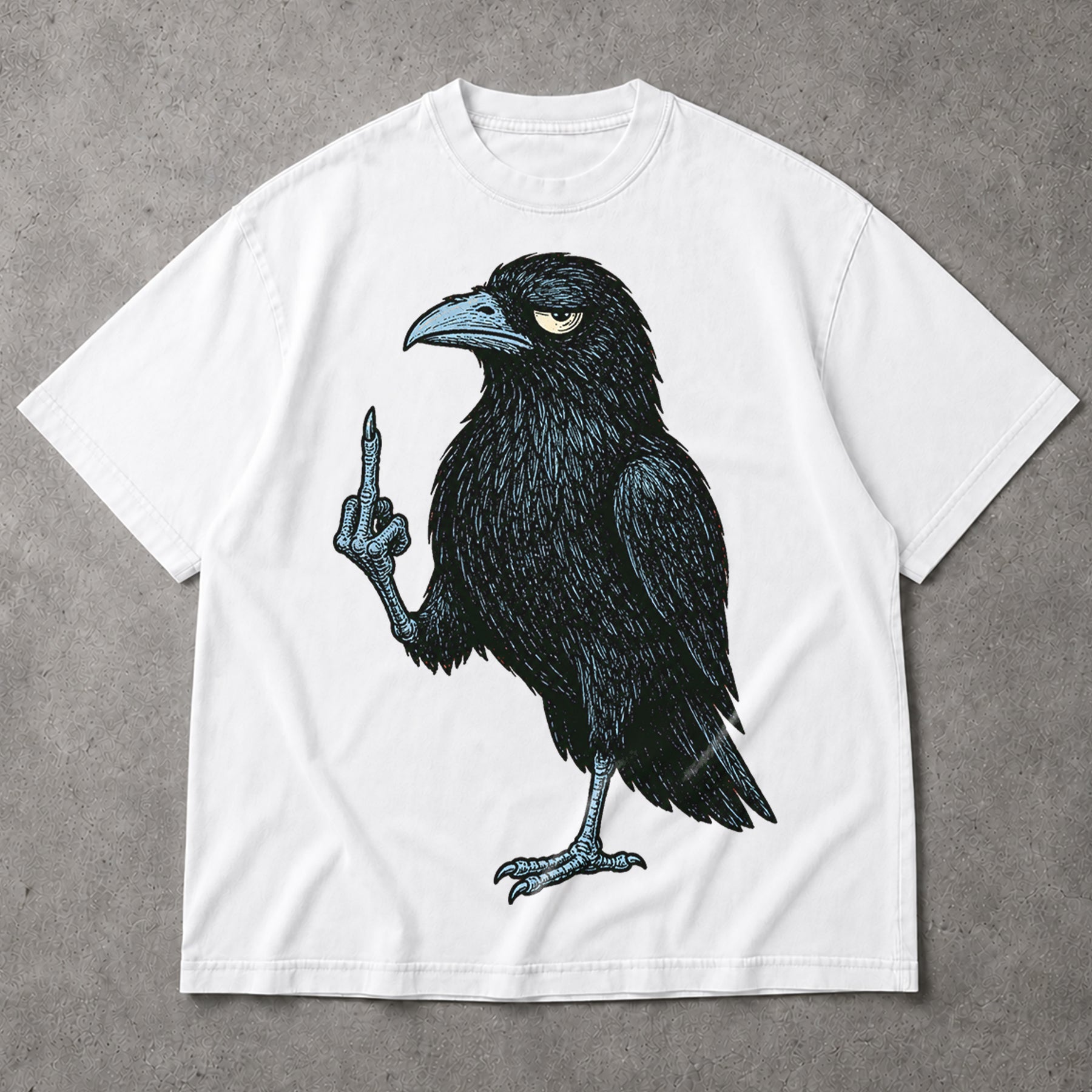 SF_COLOR=white; SF_ITEM=adult-t-shirt; SF_ROLE=main; Grumpy Raven Flipping The Bird T-Shirt Funny Sarcastic Crow Middle Finger Tee - White Adult T-Shirt product image