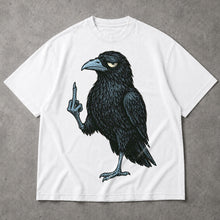 SF_COLOR=white; SF_ITEM=adult-t-shirt; SF_ROLE=main; Grumpy Raven Flipping The Bird T-Shirt Funny Sarcastic Crow Middle Finger Tee - White Adult T-Shirt product image