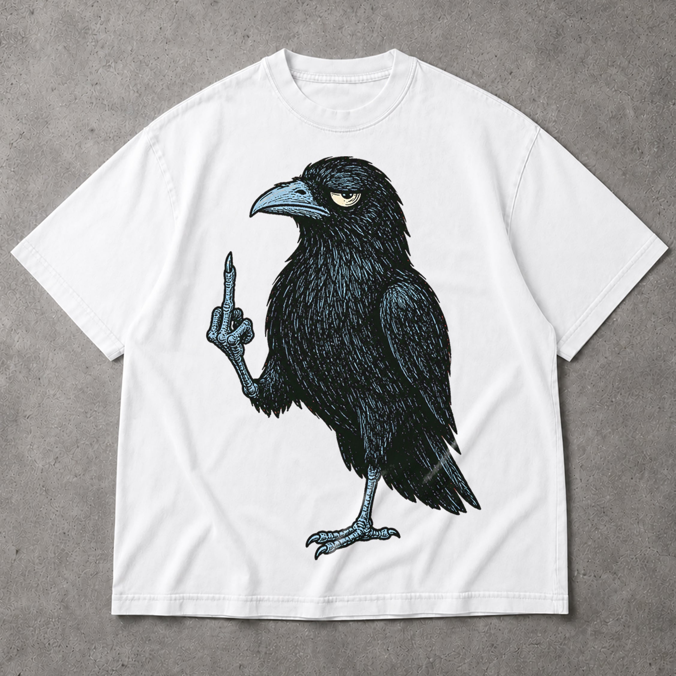 SF_COLOR=white; SF_ITEM=adult-t-shirt; SF_ROLE=main; Grumpy Raven Flipping The Bird T-Shirt Funny Sarcastic Crow Middle Finger Tee - White Adult T-Shirt product image