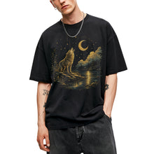 SF_COLOR=black; SF_ITEM=adult-t-shirt; SF_ROLE=main; Howling Wolf Crescent Moon T-Shirt Mystic Night Wildlife Scene Tee - Black Adult T-Shirt product image