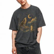 SF_COLOR=dark-heather; SF_ITEM=adult-t-shirt; SF_ROLE=main; Howling Wolf Crescent Moon T-Shirt Mystic Night Wildlife Scene Tee - Dark Heather Adult T-Shirt product image